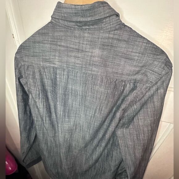 Van Heusen Mens Underground Blue Never Tuck Slim Fit Button-Down Shirt Size L - Picture 8 of 9